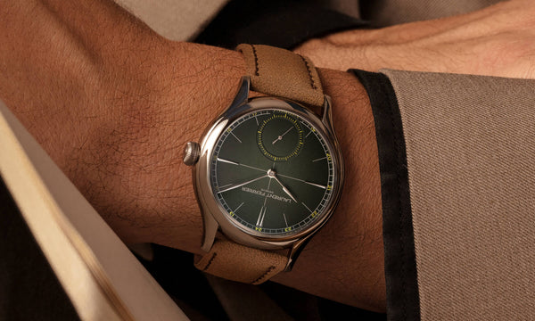 Laurent Ferrier atelier online limited edition classic origin gradient green dial titanium case watch on wrist