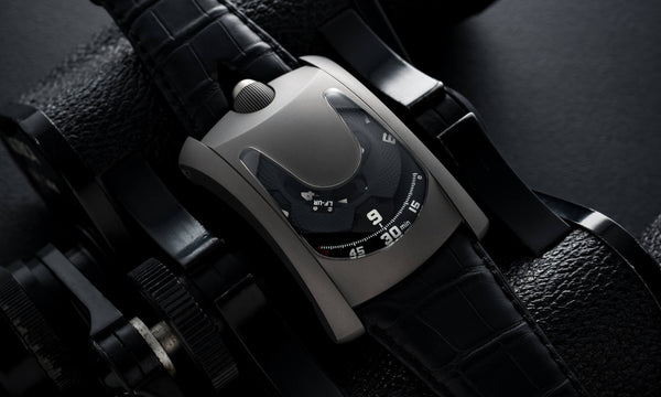 Arpal named black matte futuristic rectangular yet curved watch from Laurent Ferrier and Urwerk onlywatch collaboration only one model produced