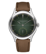 serie atelier limited origin green gradient dial and yellow numerals in a new exclusive titanium grade 5 case with a tan matte Timberland calf leather bracelet online exclusive piece by laurent ferrier