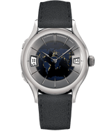 Front packshot picture of the new Classic Traveller Globe Night blue watch.