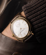 Wristshot of the Square Micro-Rotor Silver watch with its 5N red gold 41mm case