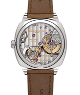 Back transparent sapphire case-back view of the LAURENT FERRIER fine watch 'Evergreen' with Micro-Rotor caliber FBN229.01 highly hand finished in Geneva Switzerland