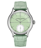 Front product view of Laurent Ferrier's aquamarine green Classic Origin "Hope" watch only one model designed for "Only Watch 2021" charity auction