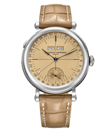 ecole micro rotor watch in stainless steel case with vintage yellow gold tan dial limited exclusive geneva edition by laurent ferrier