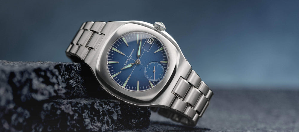 new "Sport Auto" titanium grade 5 watch with highly finished integrated bracelet by award winning timepiece creator Laurent Ferrier, Geneva, Switzerland. photographer, retoucher and set designer cyril biselx