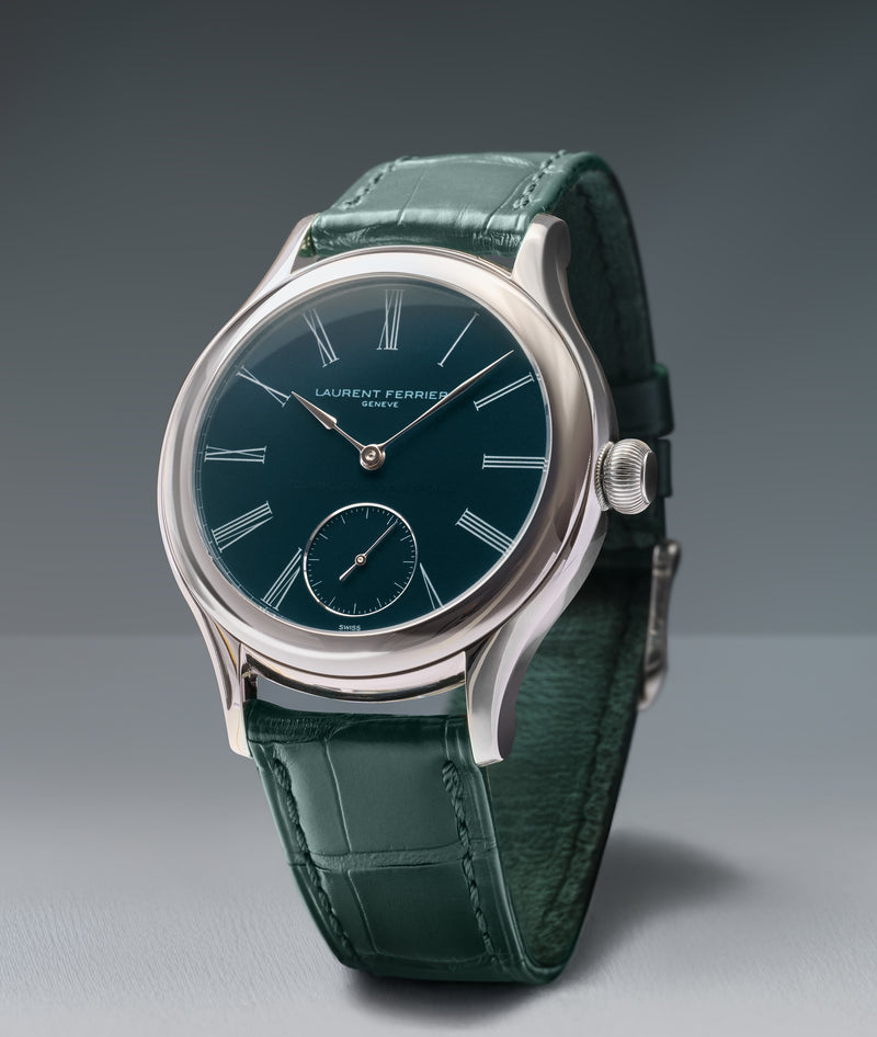 Classic Tourbillon Teal lifestyle picture with its teal grand feu enamel dial and green leather strap