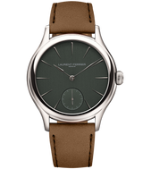Packshot of the Classic Micro-Rotor watch with an evergreen dial and a white gold Classic peblle-shaped case