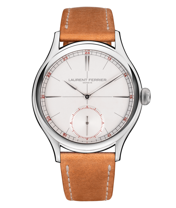 laurent ferrier new watch model celebrating 10 years of the brand minimalist sporty dial with burgundy red numerals and titanium grade 5 case