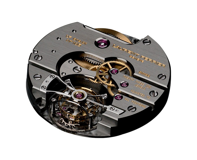 Detailed capture of the Grand Sport Tourbillon movement from the side LF 619.01 highly hand finished and assembled in Geneva Switzerland.