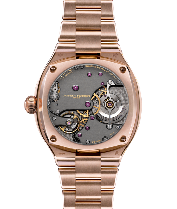 Back packshot picture of the Sport auto 79 in red gold 5N. View over the LF270.01 self-winding calibre.